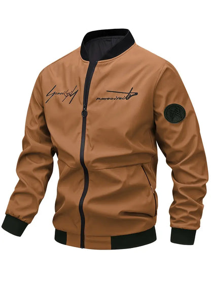 Herren Lederjacke Bestickt Elegant