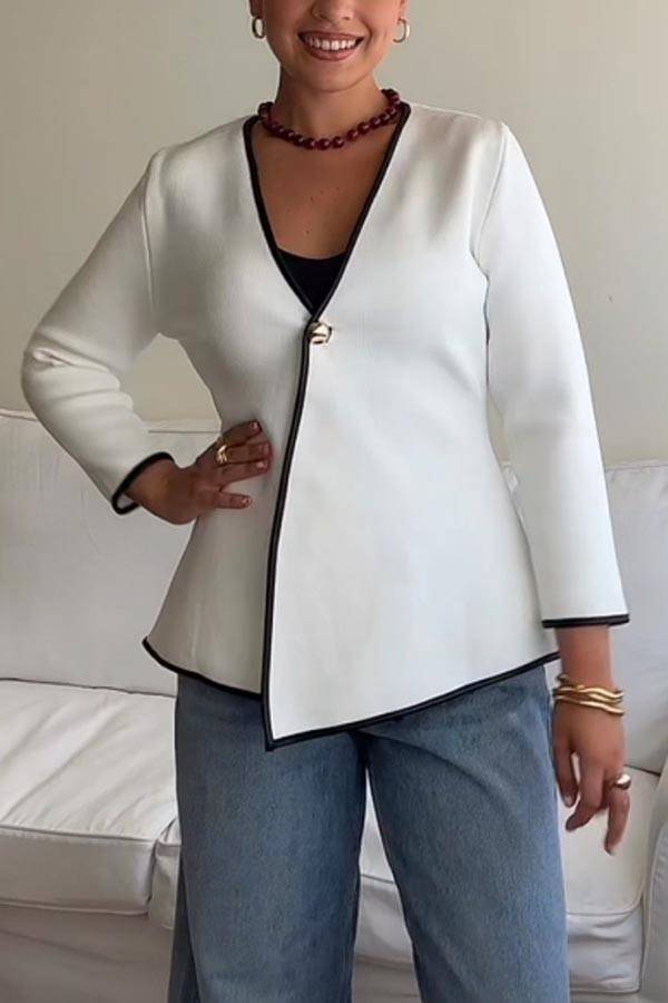 Elegantes Damenjacket Langarm Goldknöpfe Lockere Passform