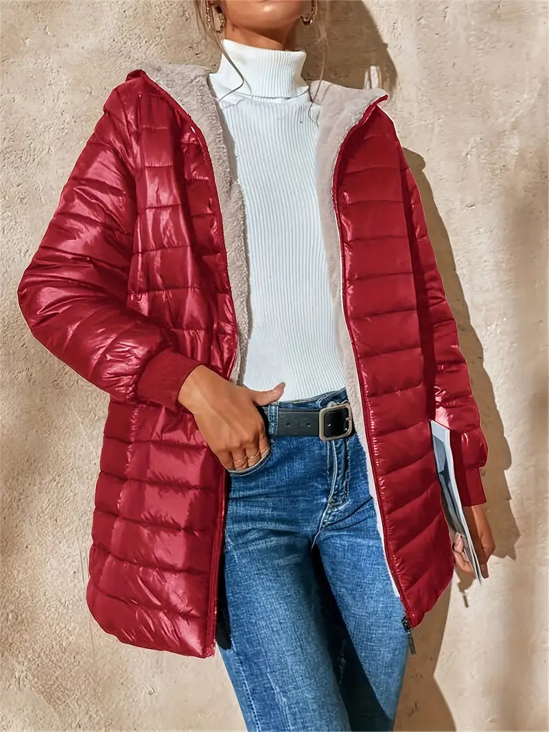 Mittellange Steppjacke Damen Kapuze