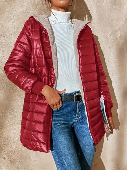 Mittellange Steppjacke Damen Kapuze
