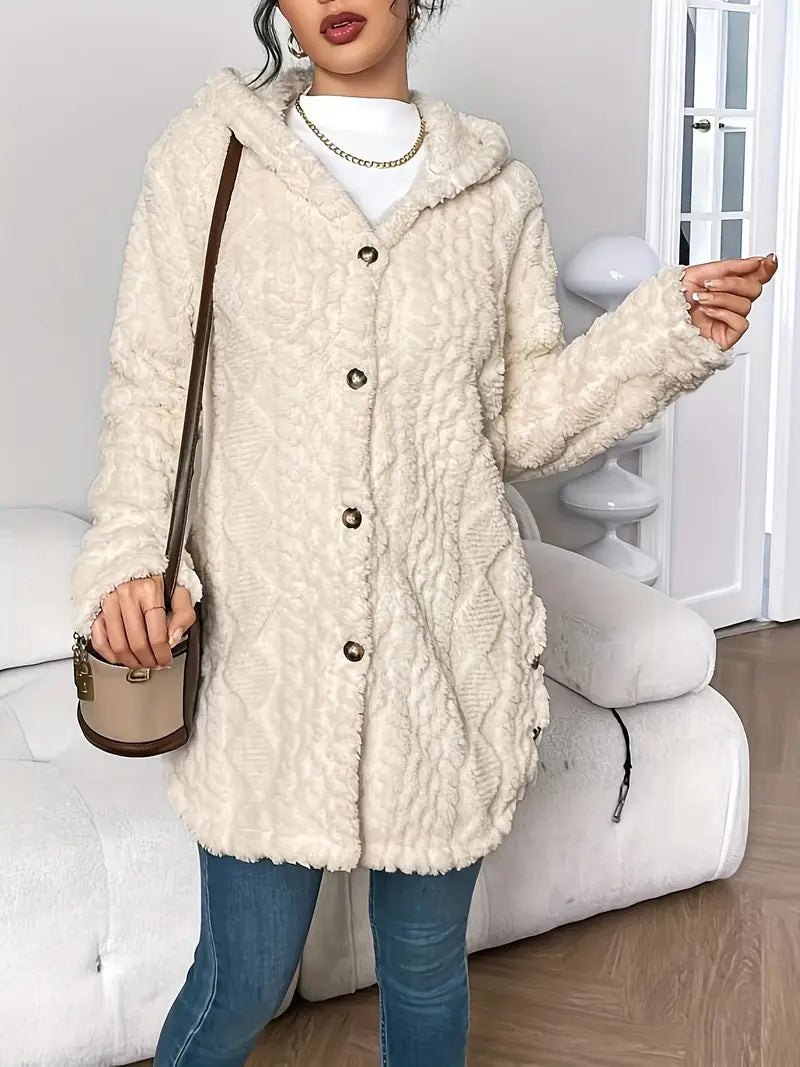 Winterjacke Damen Lang Kapuze Knöpfe - IdealeKleiden