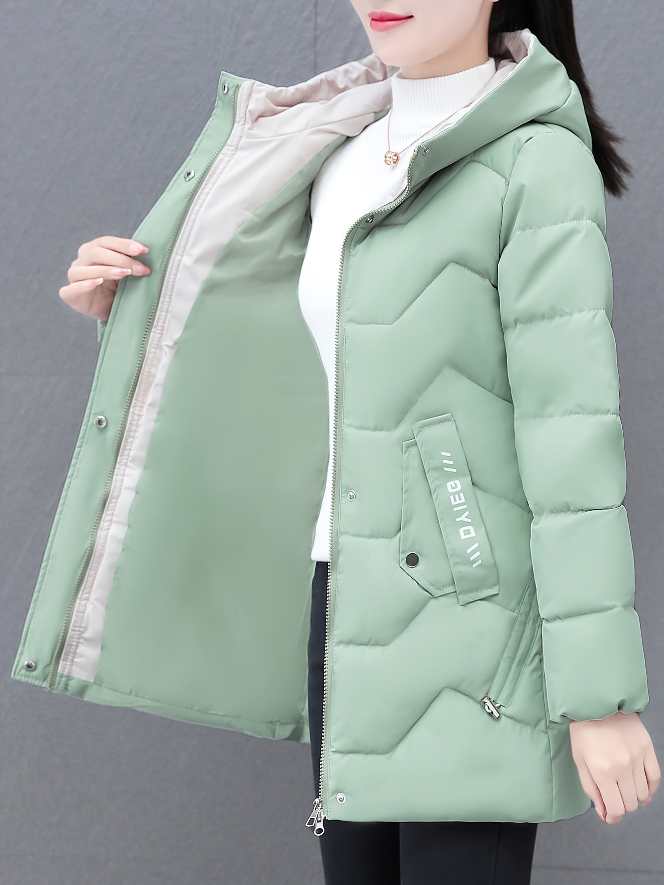 Damen Daunenjacke Lang Kapuze Warm - IdealeKleiden