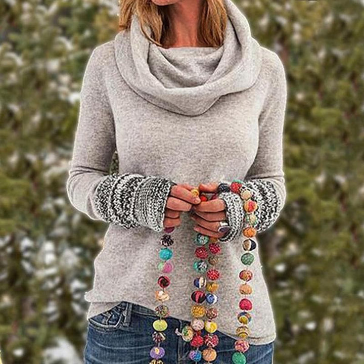 Warme Pullover Damen Oversized Cowl Neck Sweatshirt - IdealeKleiden