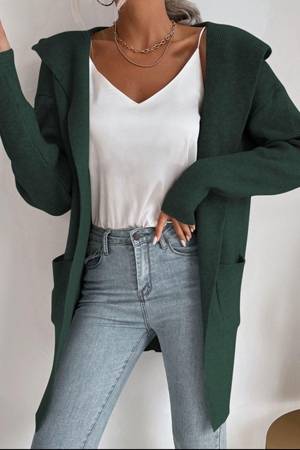 Kapuzen-Cardigan Großzügig mit Taschen und Reißverschluss