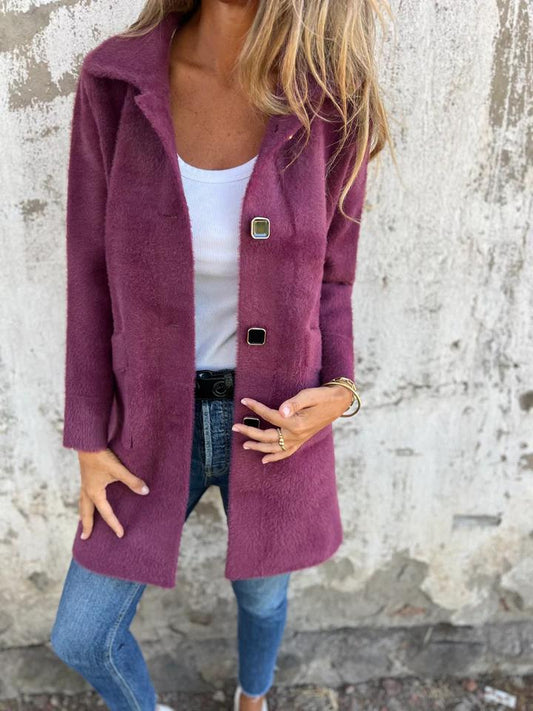 Lange Damenjacke Modern Knöpfe - IdealeKleiden