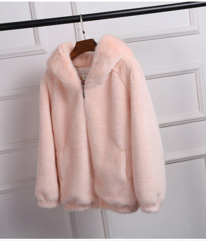 Damen Plüschjacke Warm Kapuze Fleece Oberfläche