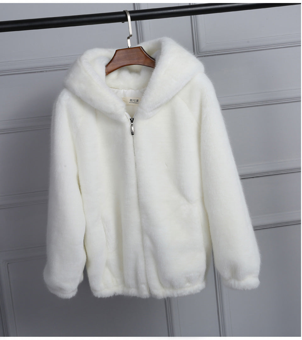 Damen Plüschjacke Warm Kapuze Fleece Oberfläche