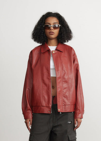 Rote Lederjacke Unisex Stil