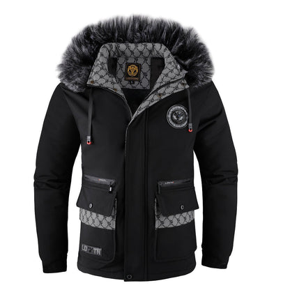 Herren Winterjacke mit Abnehmbarer Pelzkapuze