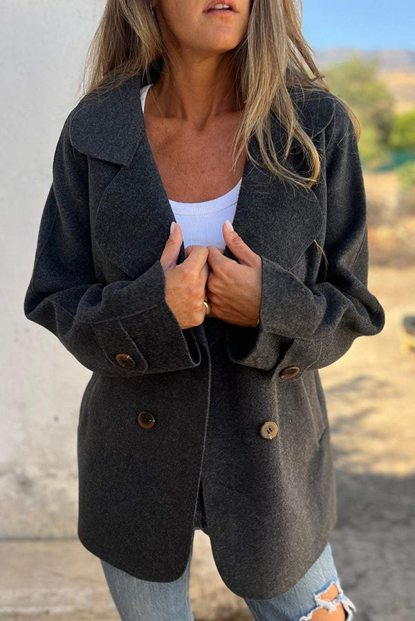 Stylische Freizeitjacke Langarm Revers Knopf Blau