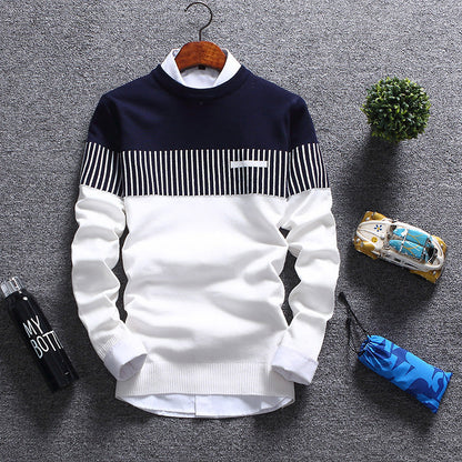 Klassischer Pullover Wollmischung Rundhals Streifen
