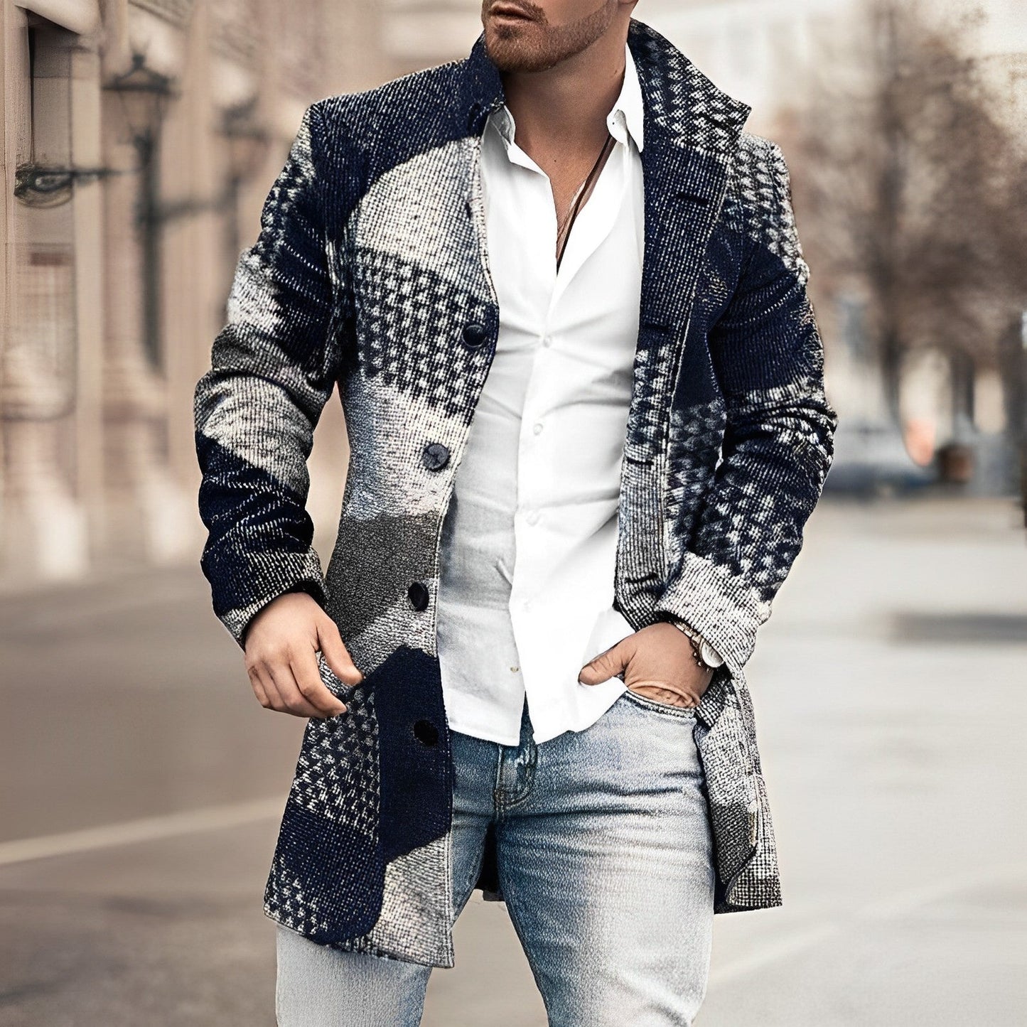 Herren Wintermantel Elegant Lang Knöpfe