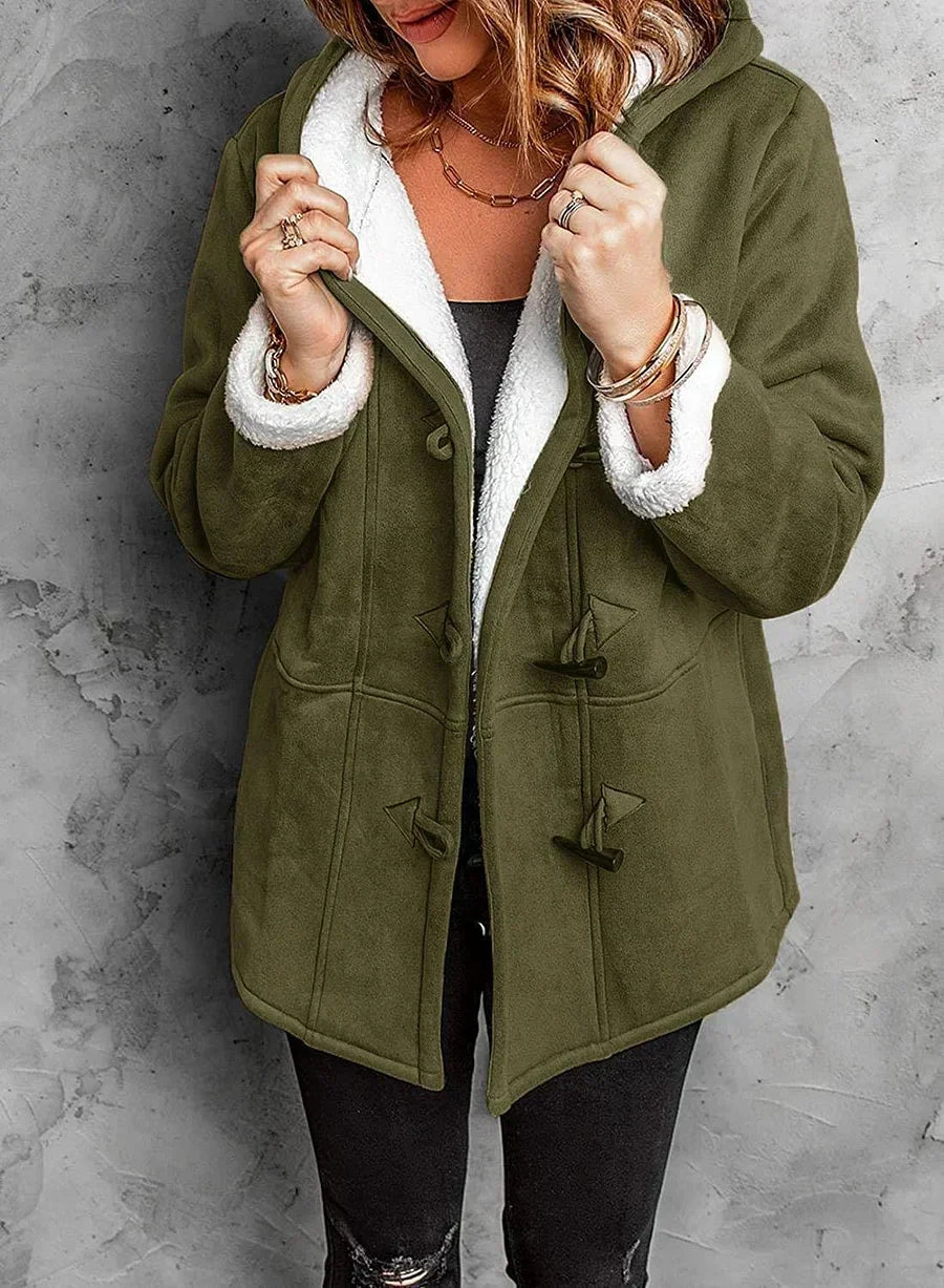 Winterjacke Damen Warm Kapuzenjacke Knöpfe