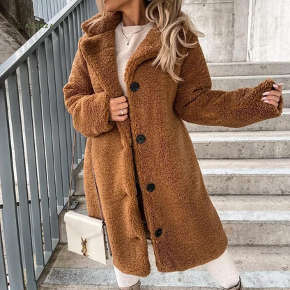 Teddy-Mantel Damen Weich Oversized Lang