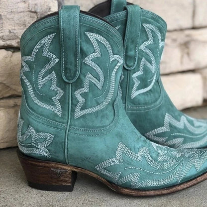 Westernstiefel Leder Bestickt Cowboy Stil - IdealeKleiden
