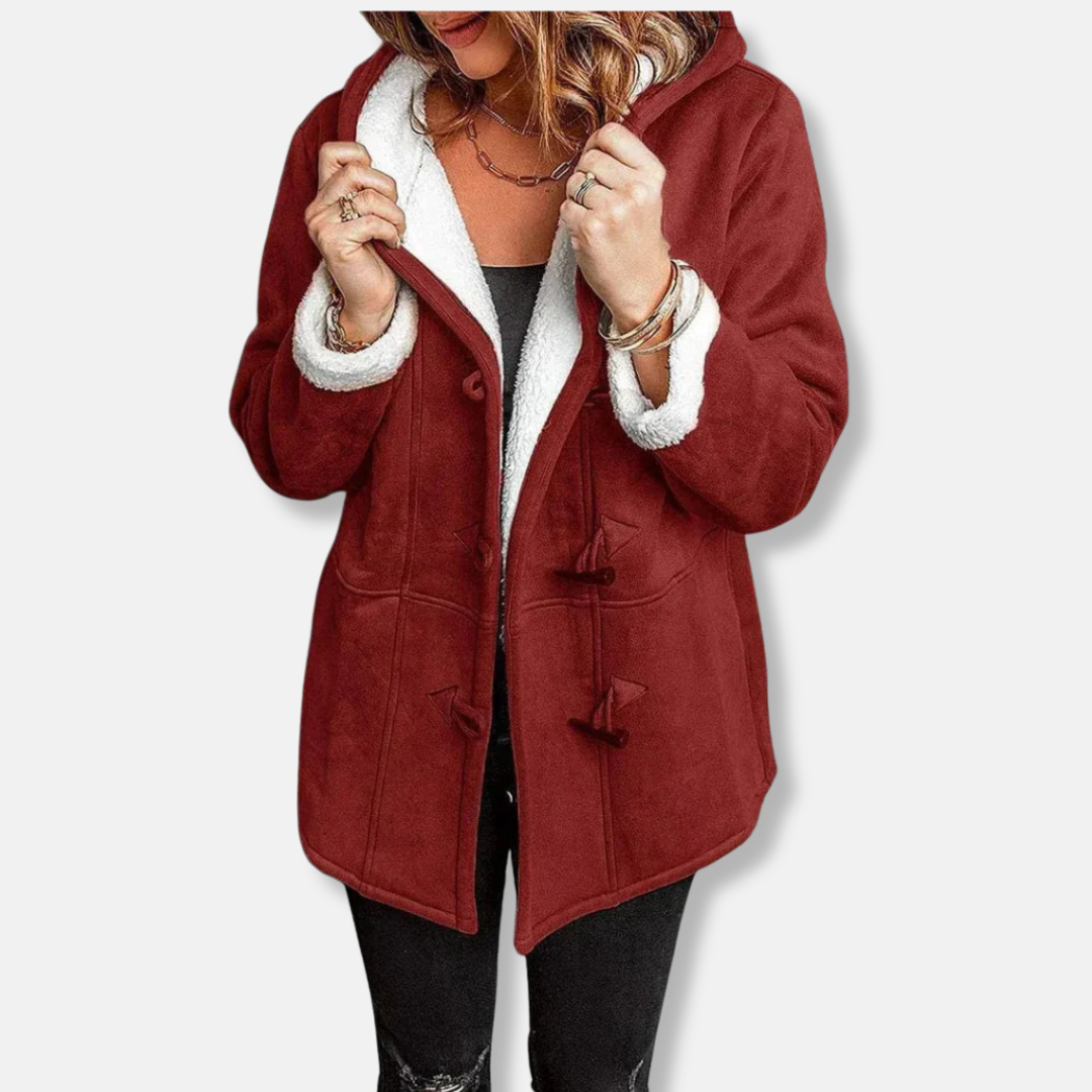 Fleecejacke Damen Kapuze Mittellang Lässig