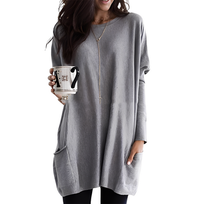 Damen Pullover Lang Bequem Mit Taschen