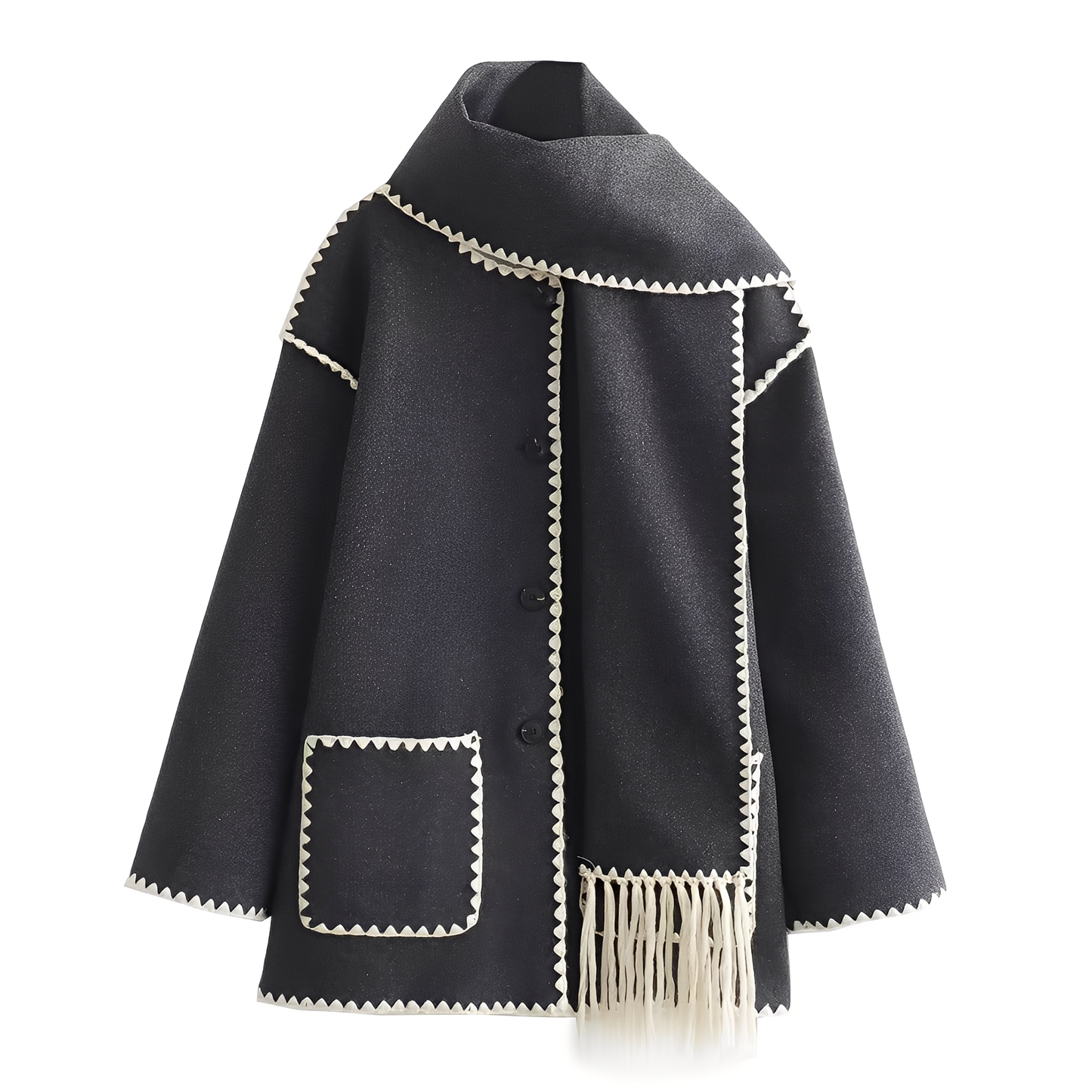 Elegante Damen Wolljacke Schal Kragen
