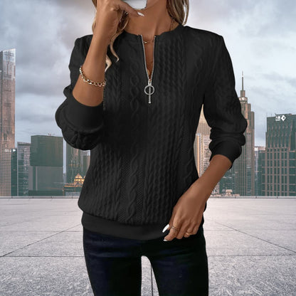 Damen Pullover Bequem Gestrickt Mit Reißverschluss
