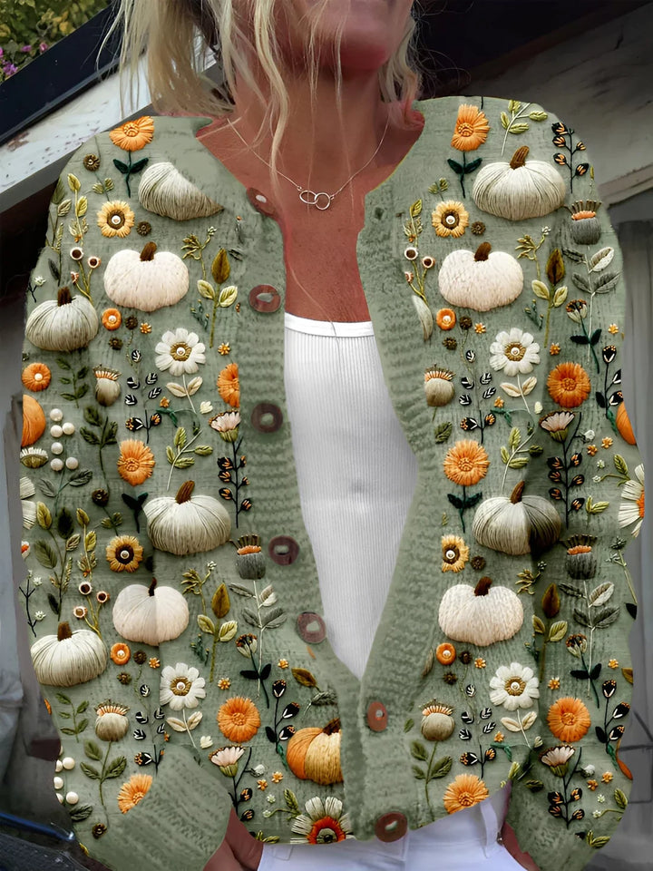 Damen Strickjacke Blumenmuster Elegant
