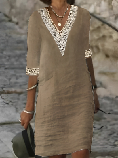 Sommerkleid Damen Leinen Bequem Elegant