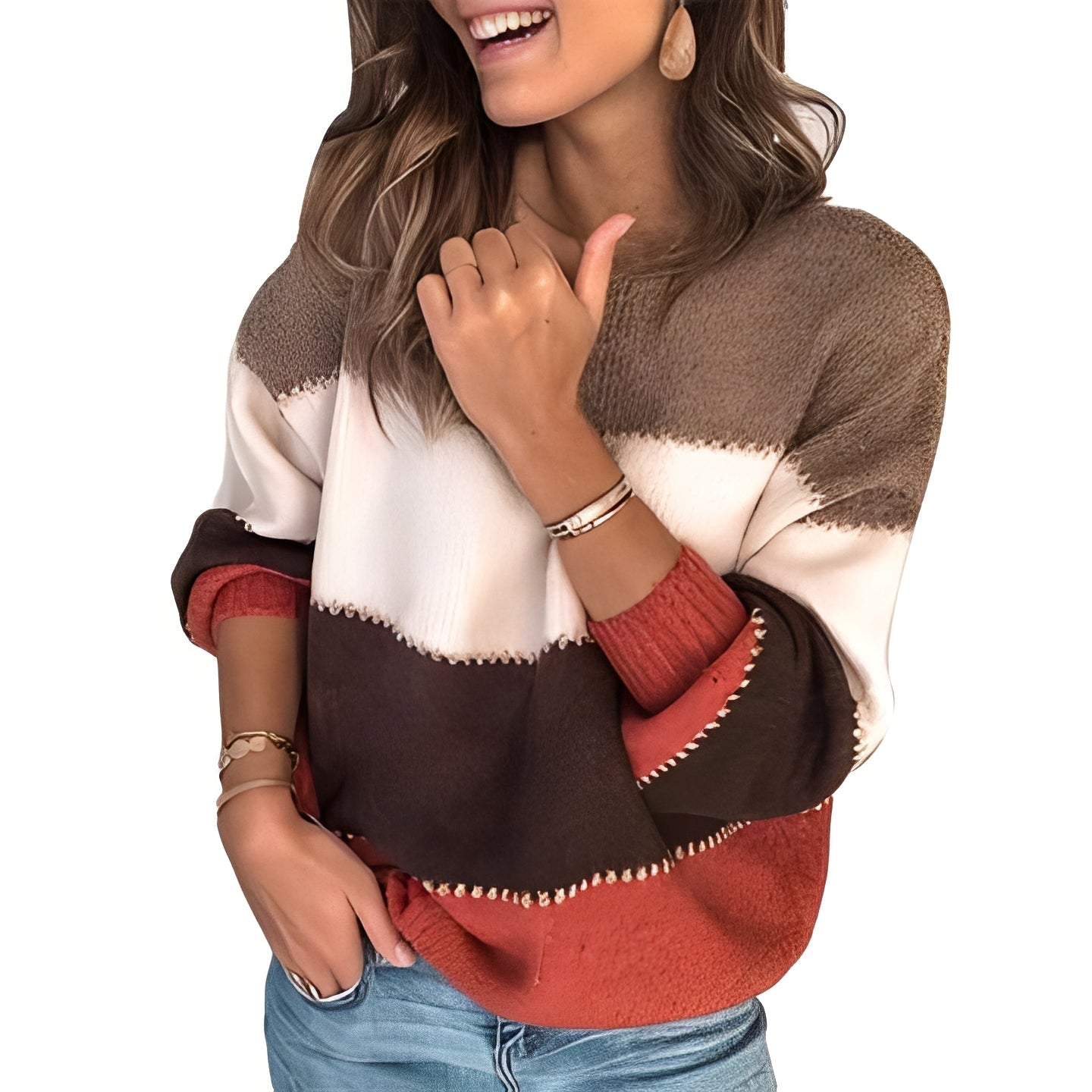 Bequemer Damenpullover Streifen Design