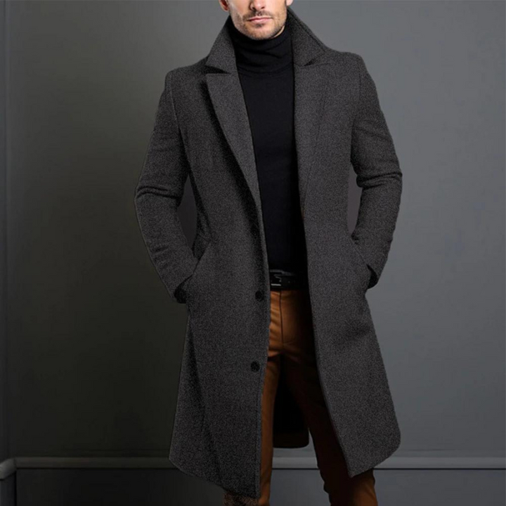 Langer Herren Trenchcoat Elegant Schwarz