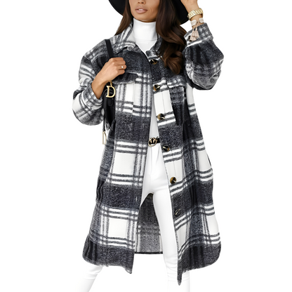 Elegante Damen Karo Jacke Lang