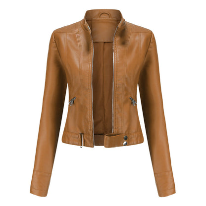 Stylische Damen Lederjacke Mit Kragen