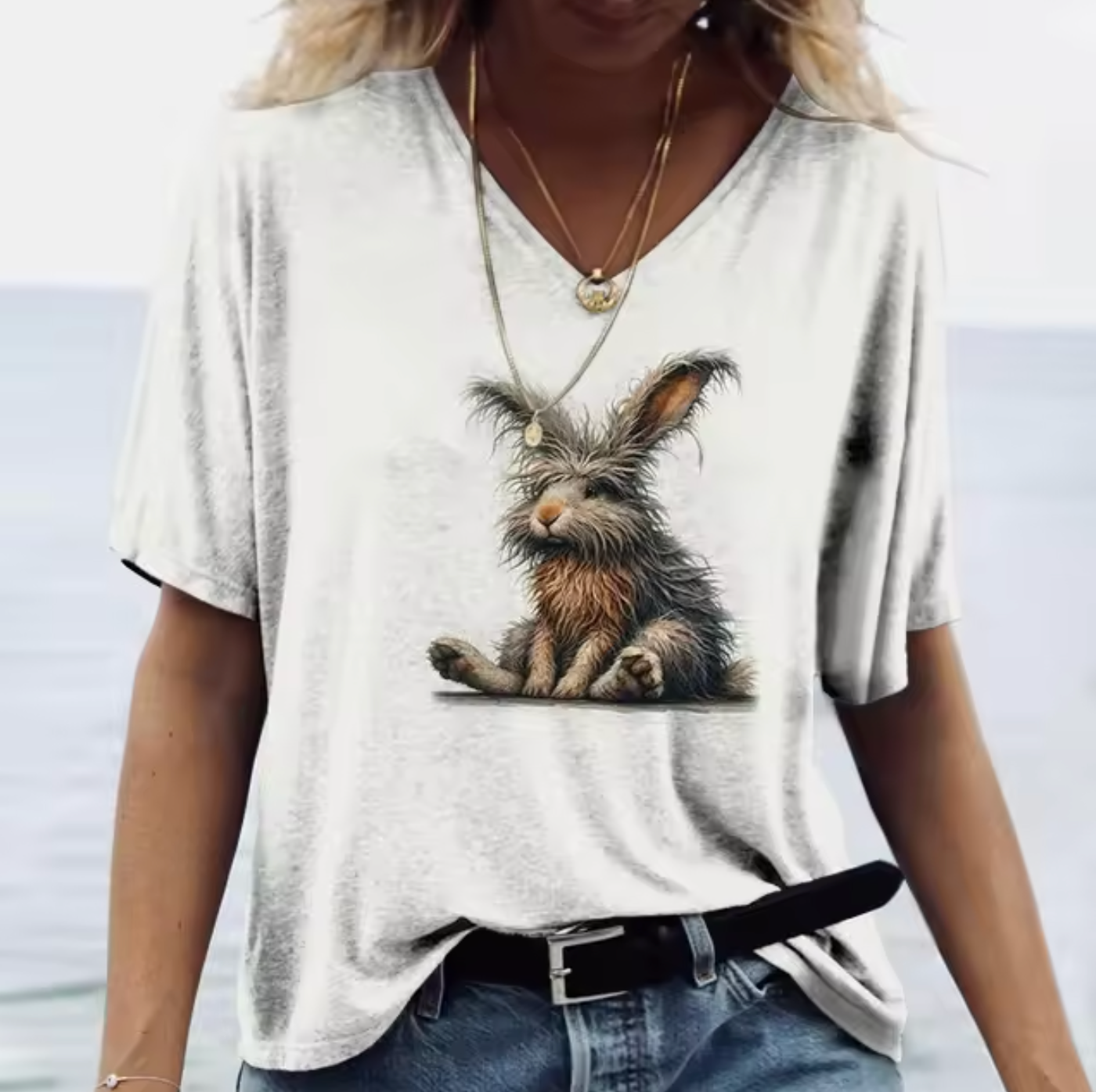 Weiße T-Shirts mit Niedlich Hasen Design
