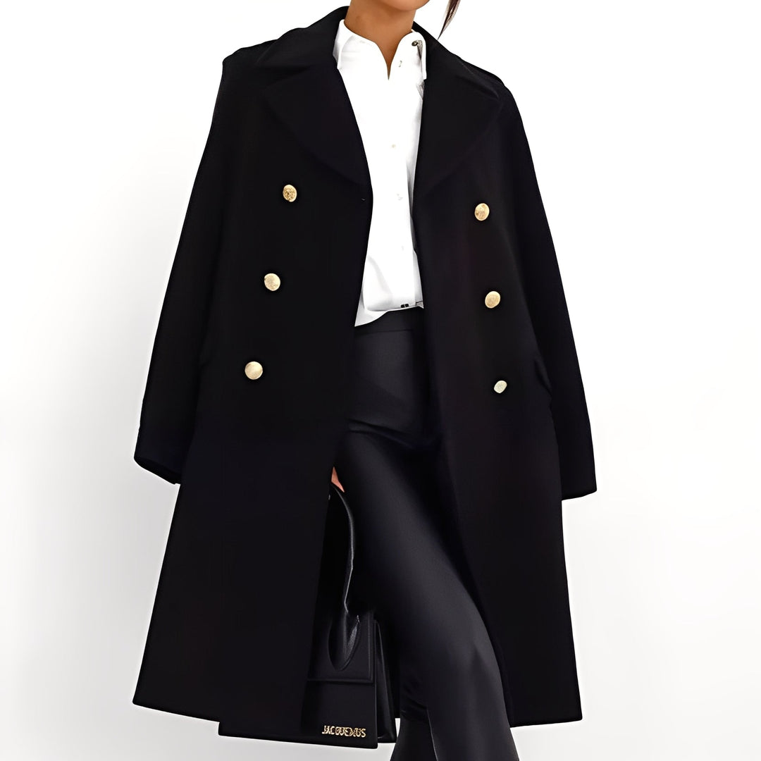 Stylischer Damen Wollmantel Doppelknopf Design