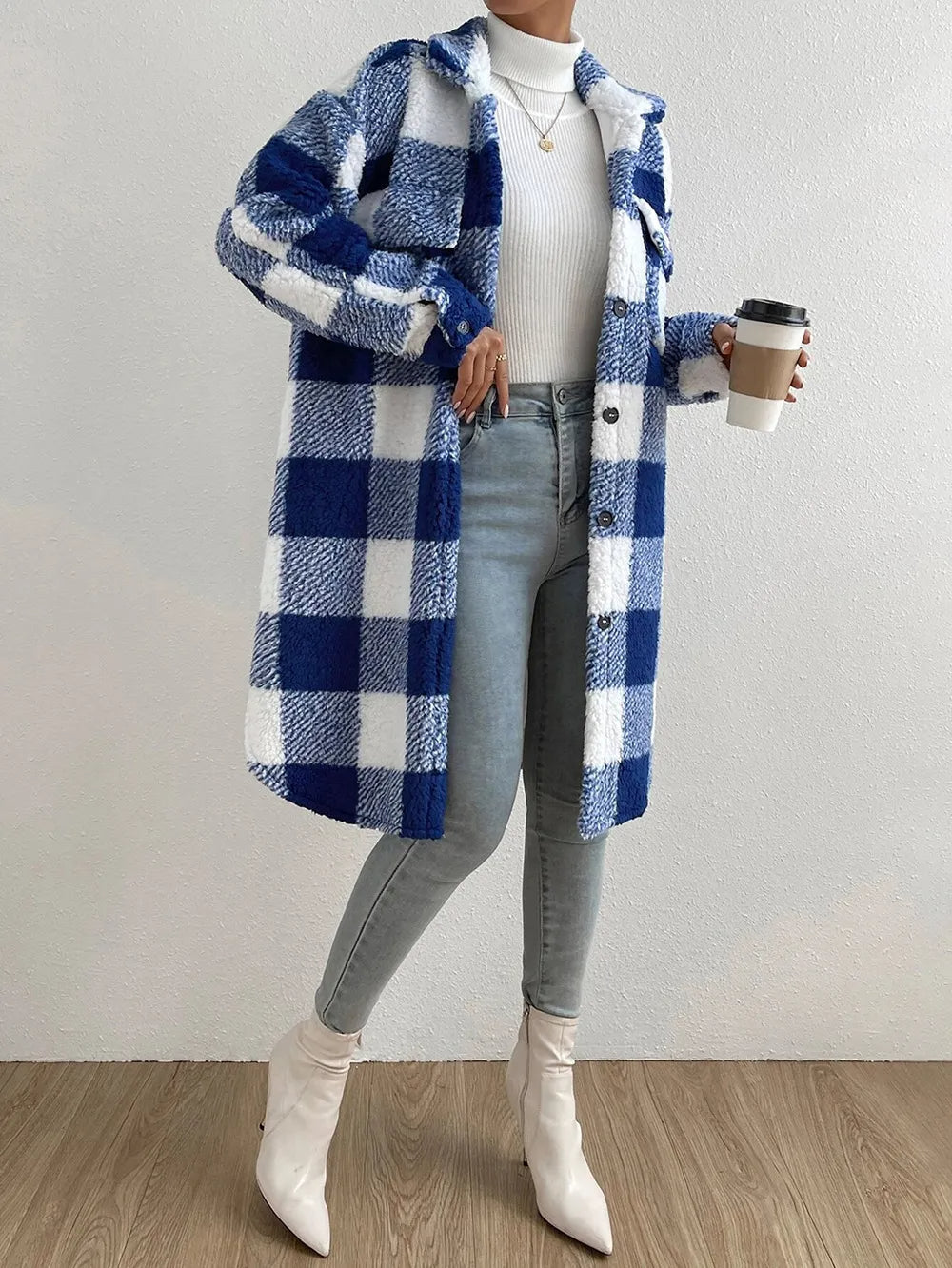 Damen Wintermantel Oversized Karomuster