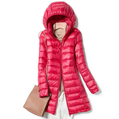 Lange Damenwinterjacke Warm mit Kapuze