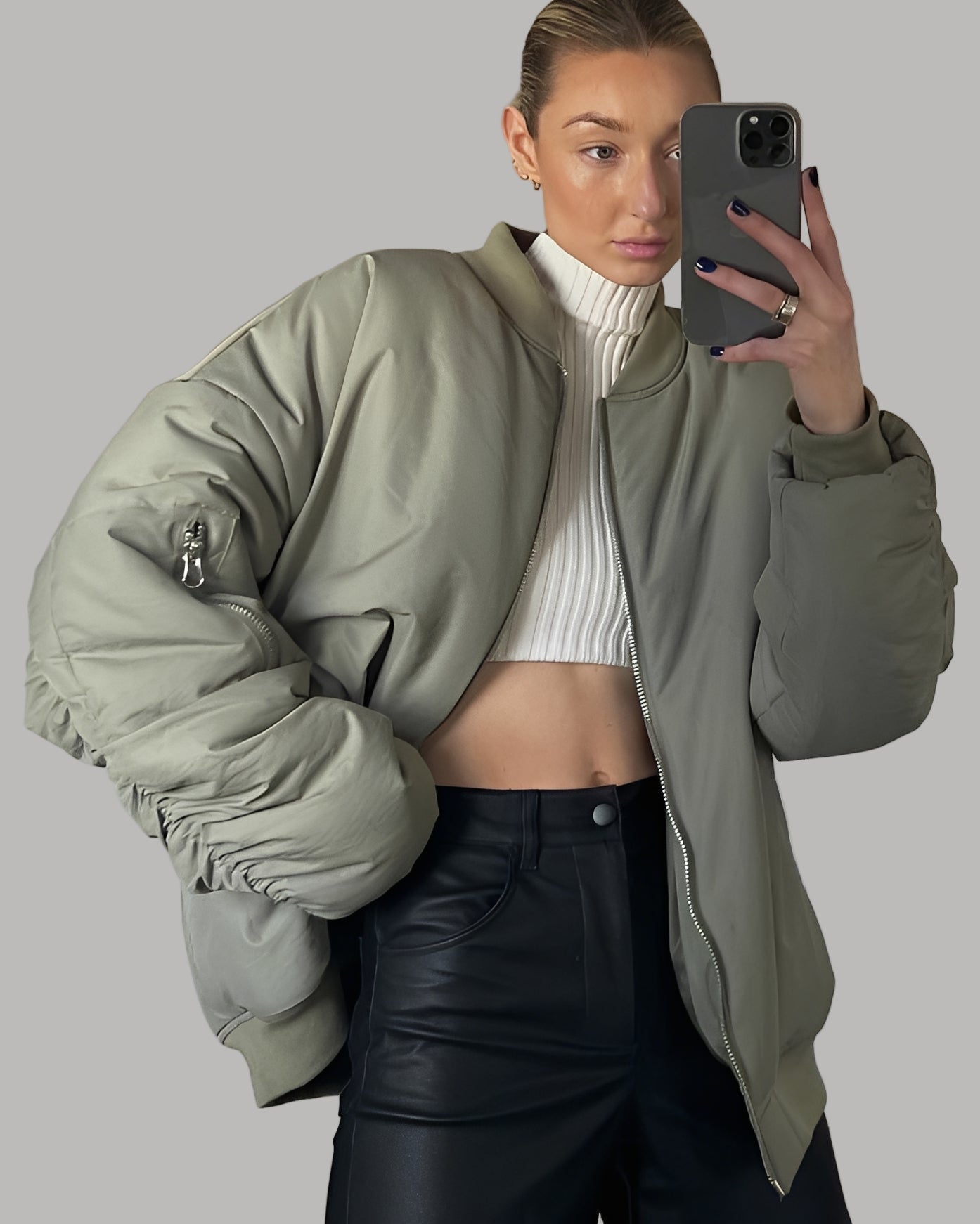Moderne Frauen Bomberjacke Oversized Stil