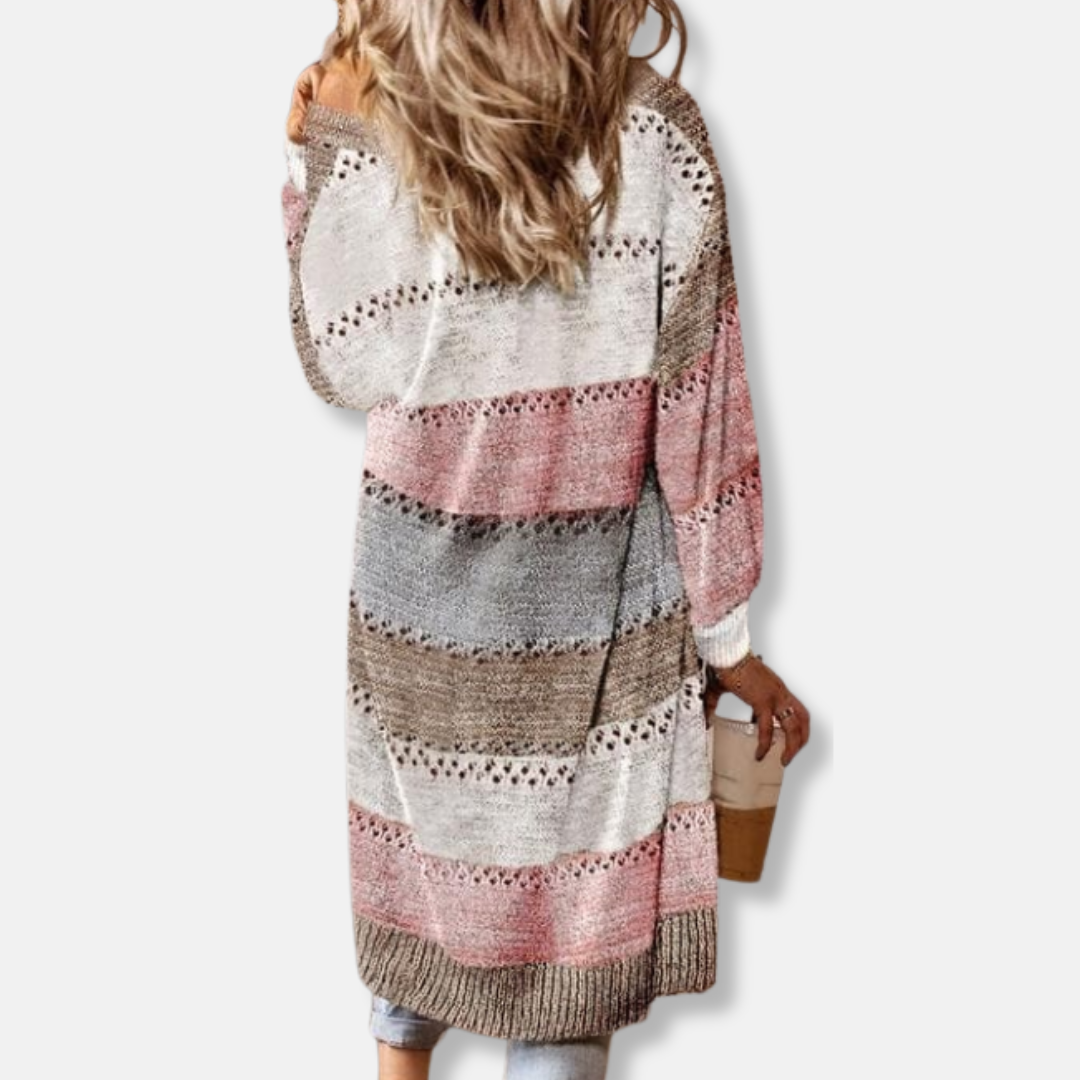 Bequeme Wollstrickjacke Relaxed Fit Streifenmuster - IdealeKleiden