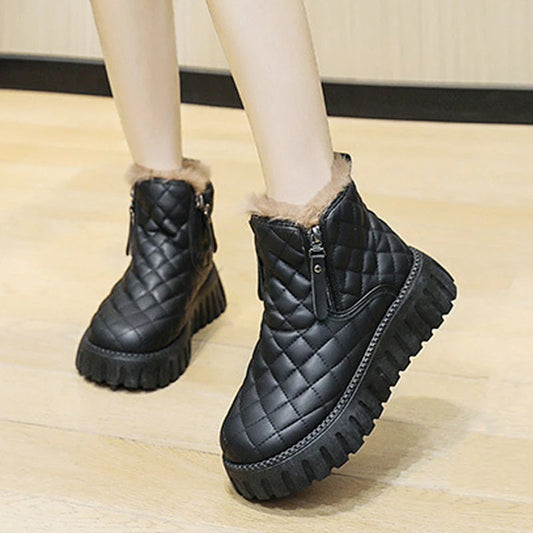 Damen Stiefeletten Mit Reißverschluss Dickes Sohlen - IdealeKleiden