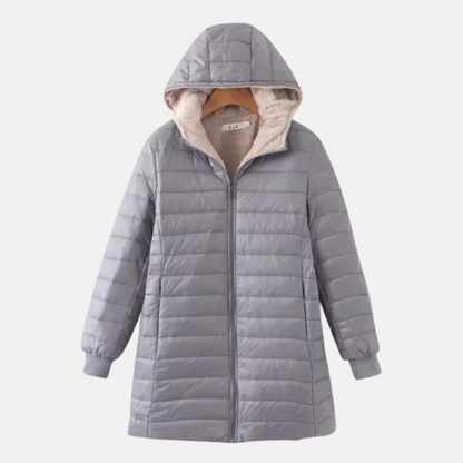 Warme Steppjacke Mittellang Kapuze Fleece