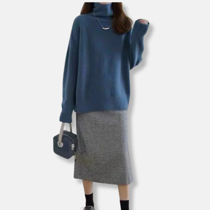 Warme Damenkleid Hohler Kragen Wollmix Locke Passform