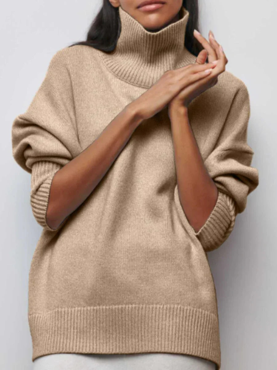Großer Strickpullover Damen Stehkragen Modisch