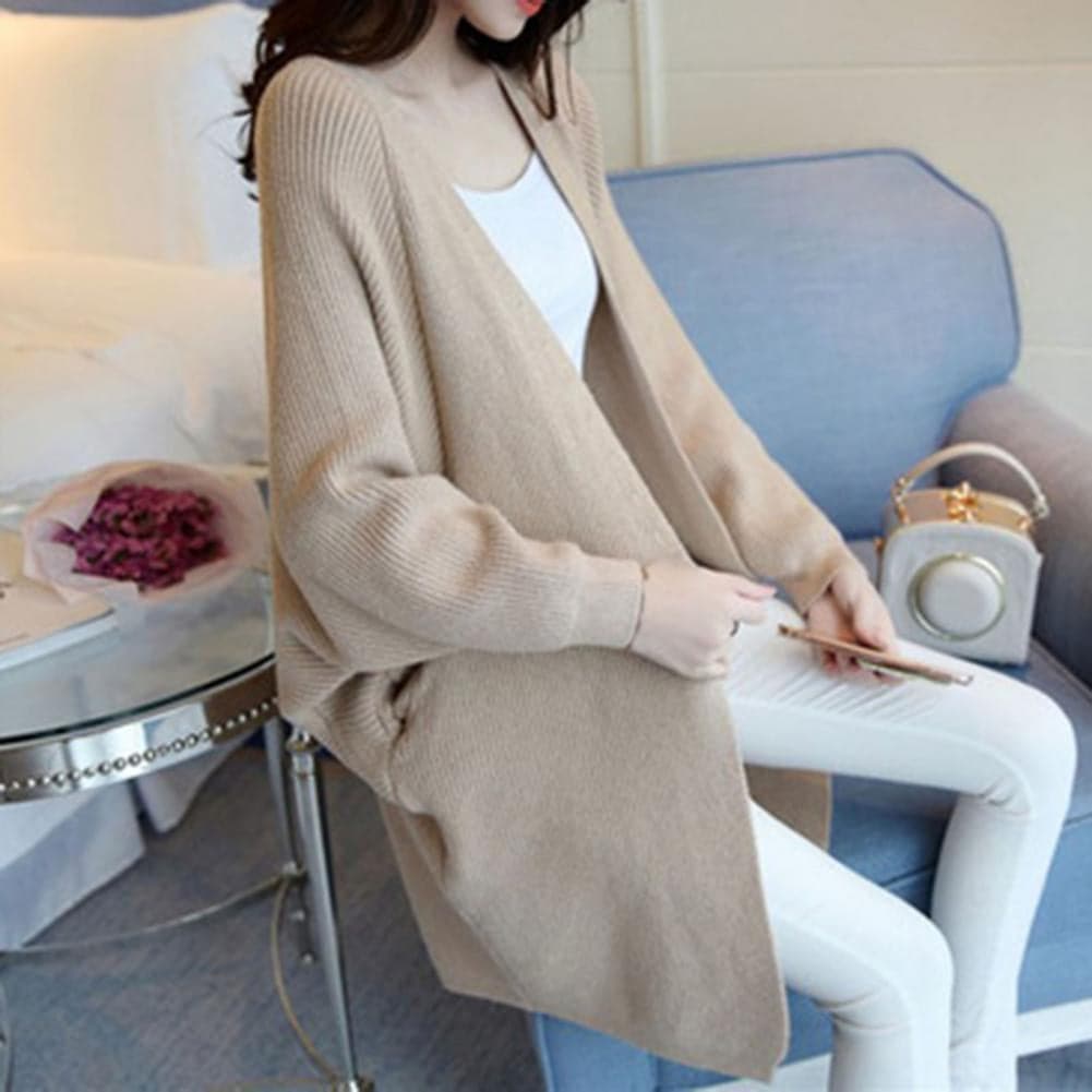 Langer Cardigan Weich Strick Lockere Passform Taschen