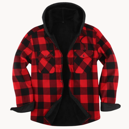 Herren Flanelljacke Fleece Gefüttert Kapuze Warm