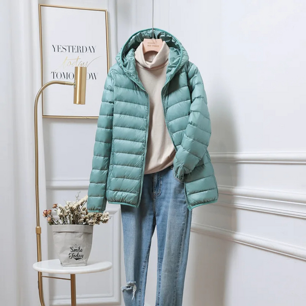 Leichte Pufferjacke Damen Kapuze Reißverschluss Sportjacke