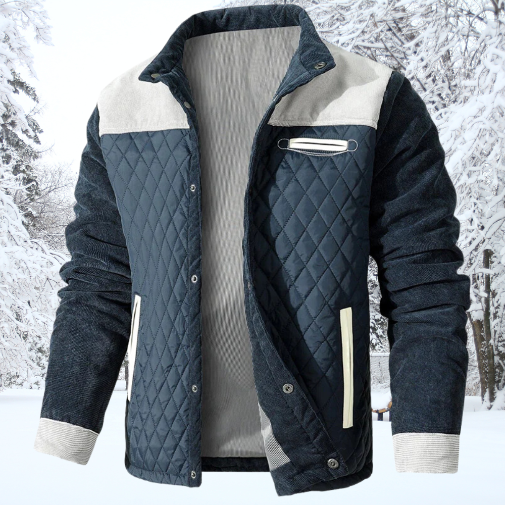 Gepolsterte Winterjacke Klassisch Knopfverschluss Kontrast Ärmel