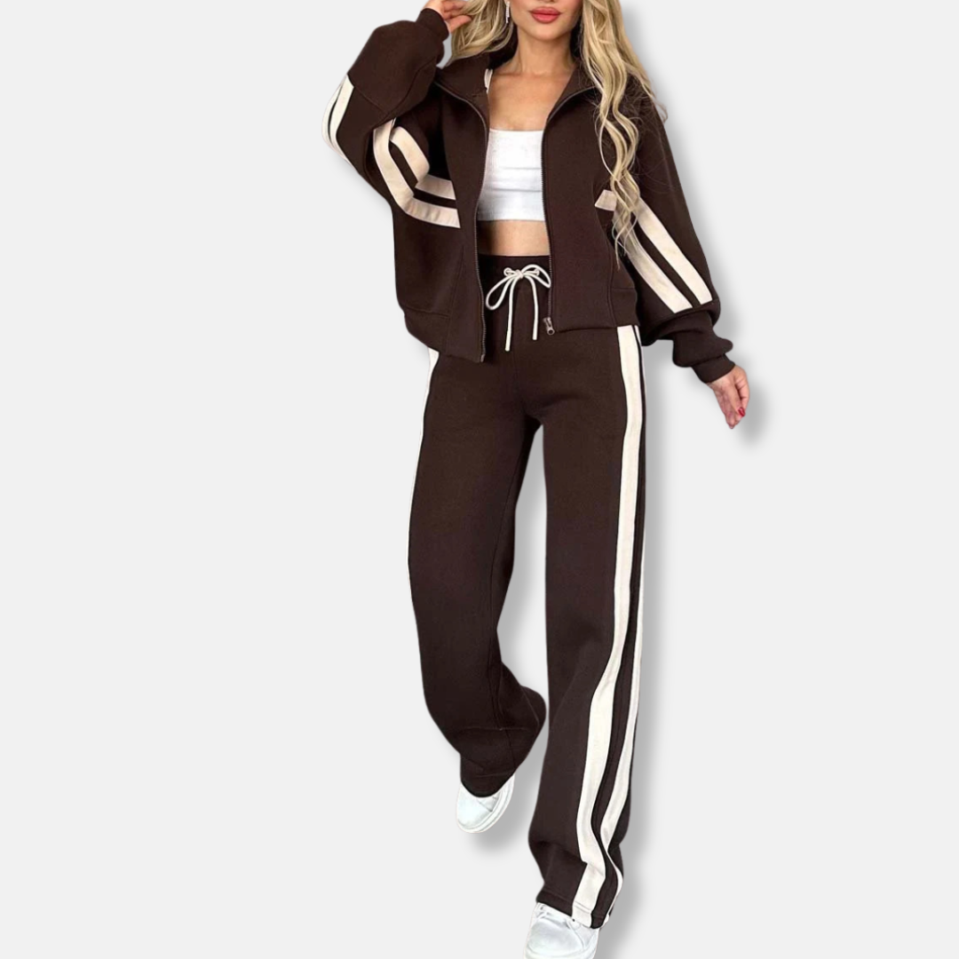Lässige Reißverschlussjacke Lockere Fit Streifen Ärmel