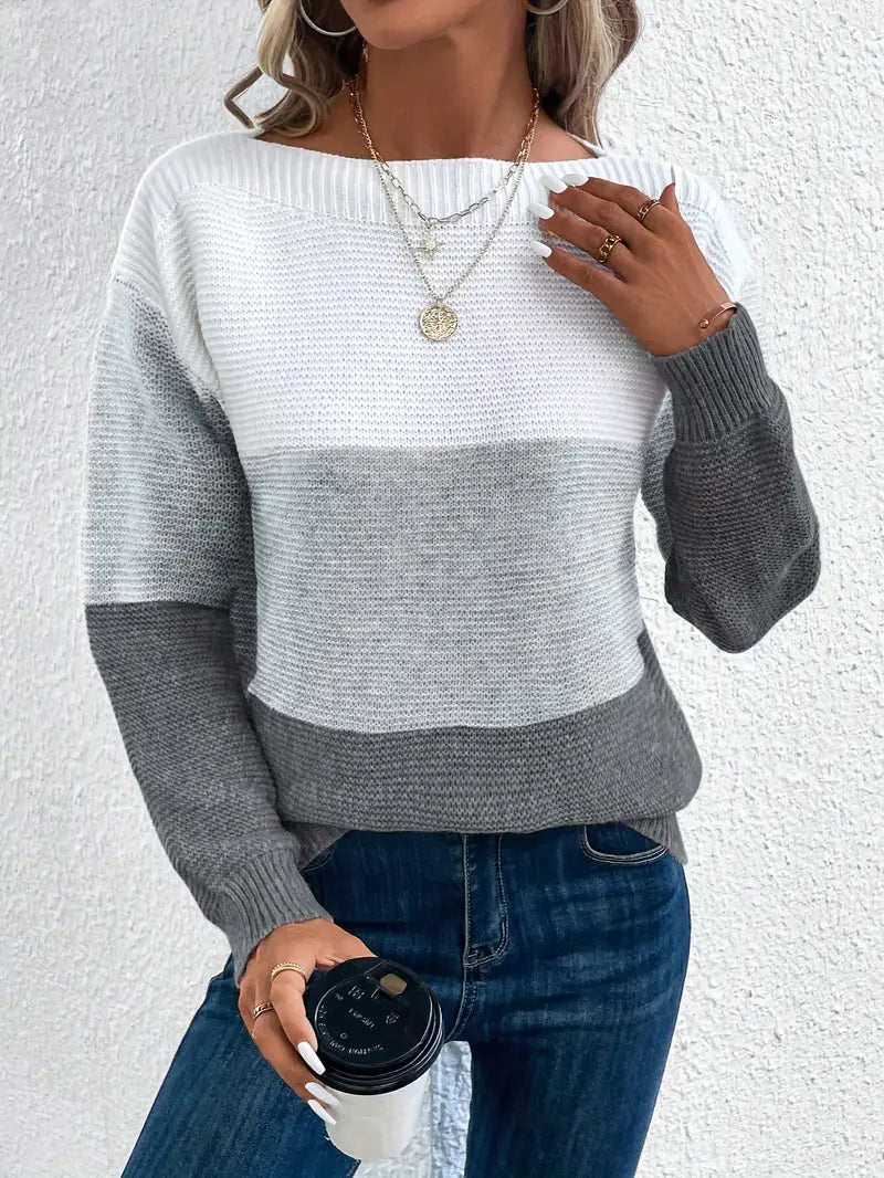 Farbblock Pullover Rundhals Damen