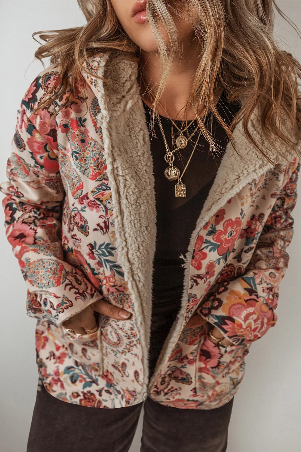 Stylische Kapuzenjacke Paisley Muster Weich Fleece