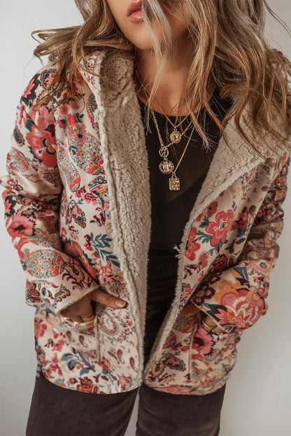 Stylische Kapuzenjacke Paisley Muster Weich Fleece