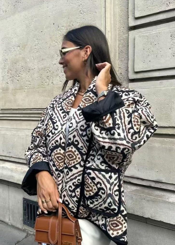 Stylische Kontrastjacke Baumwolle Weich Polsterung