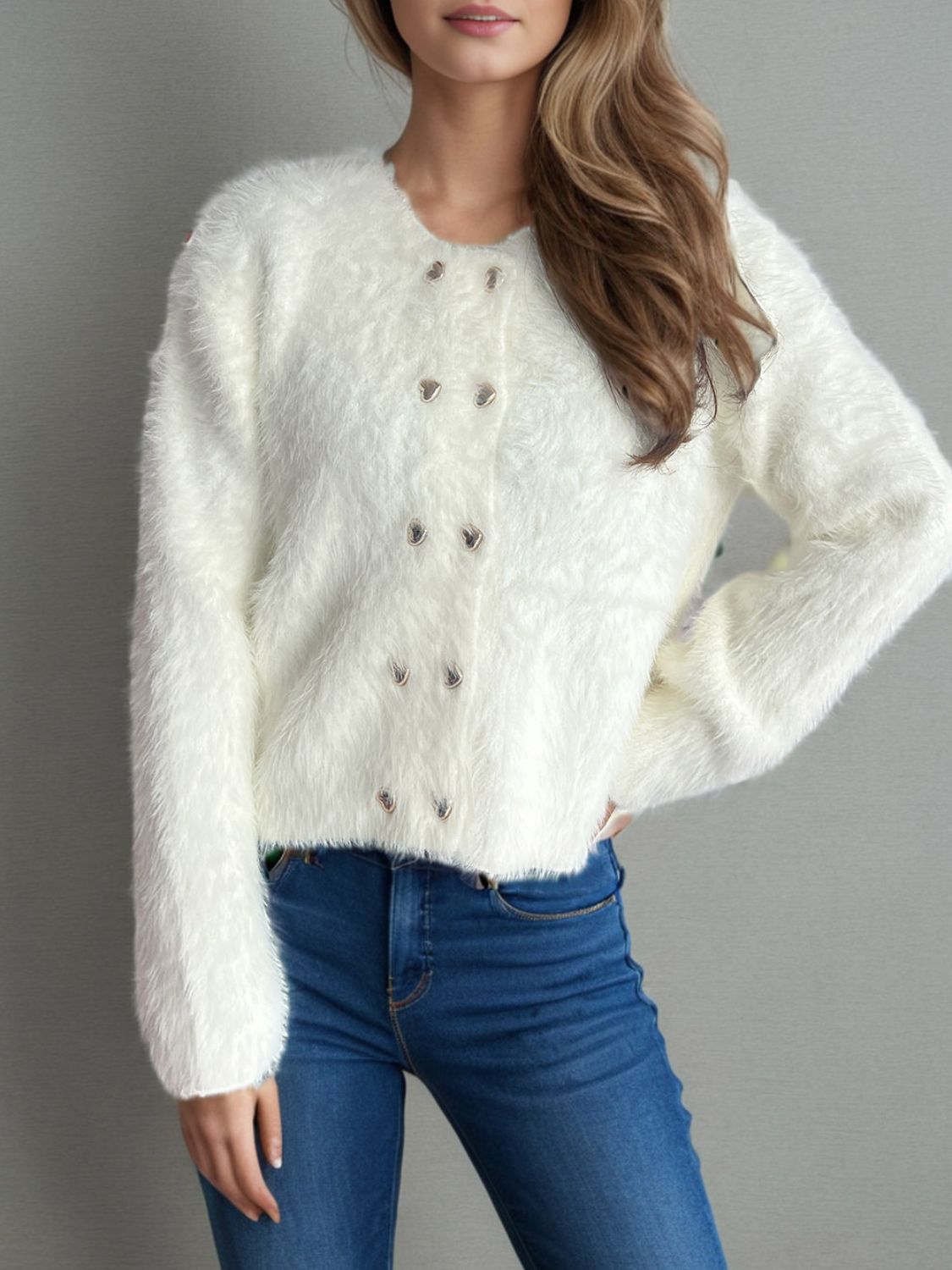 Luxus Cardigan Faux Pelz Weich Elegent