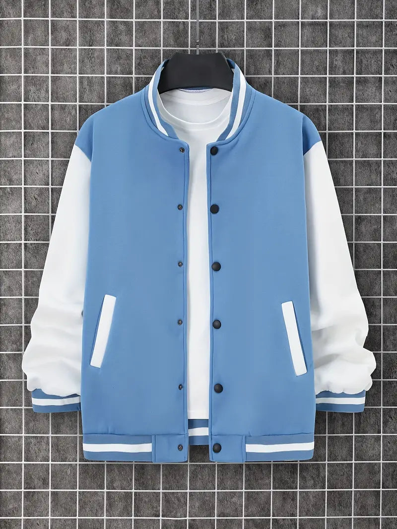 Herren Lederjacke Cool Farbblock Knöpfe - IdealeKleiden